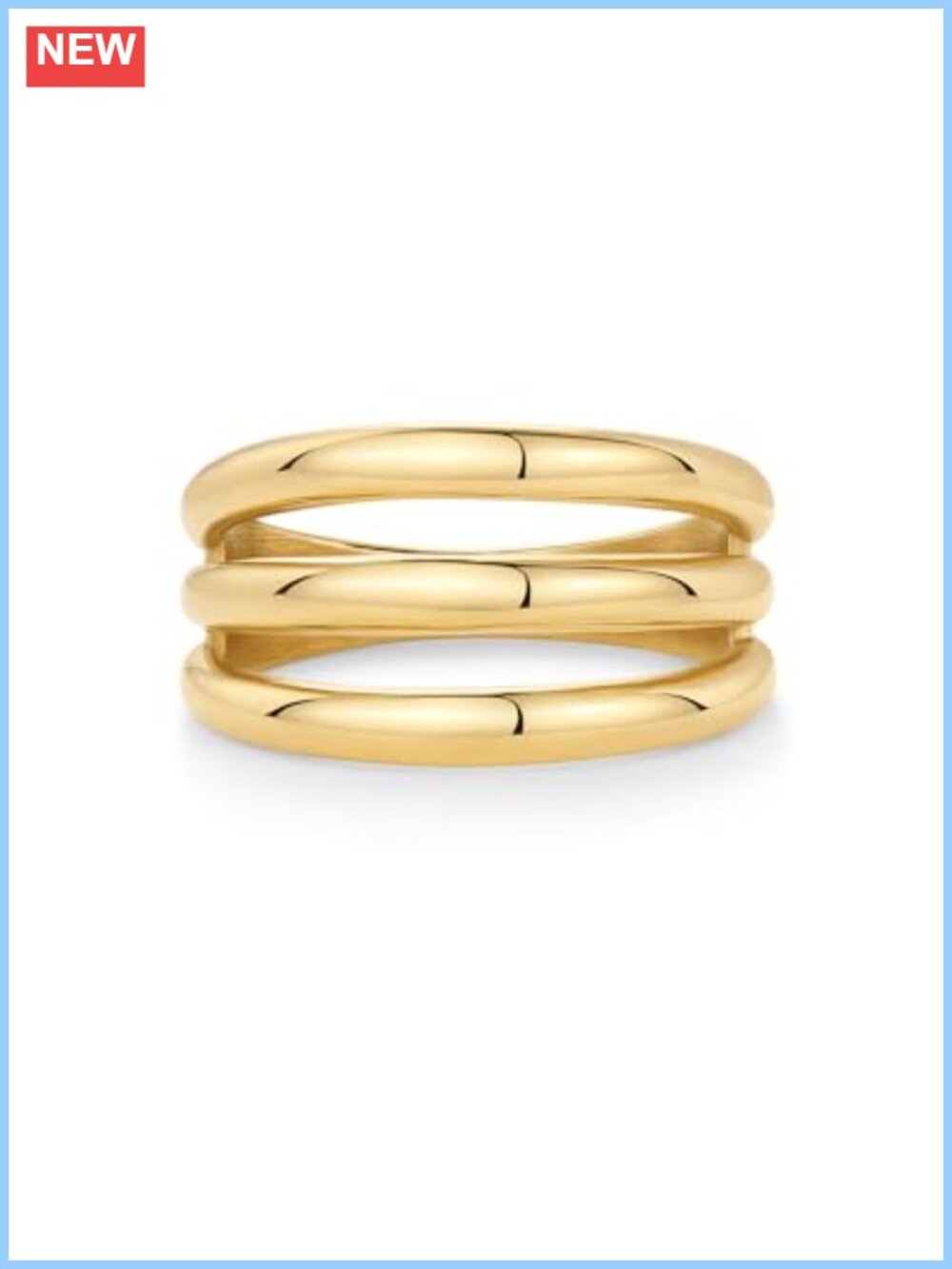 14K Gold Plated Chunky Curved Triple Stackable Ring Stainless Steel